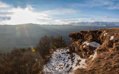 mountain landscape ridges of Karachay-Cherkessia at sunrise