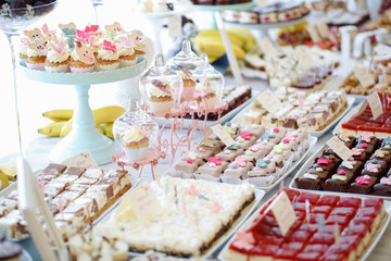 Delicious sweets on table