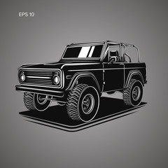 Vintage offroad truck vector illustration. Retro trophy car © Shkuro
