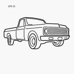 Vintage pickup truck vector illustration. Oldschool american car