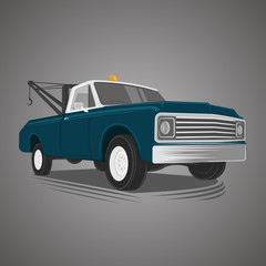 Old vintage tow truck vector illustration. Retro service vehicle.