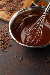 Homemade chocolate cream with whisk