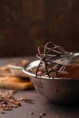 Homemade chocolate cream with whisk