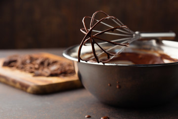 Homemade chocolate cream with whisk