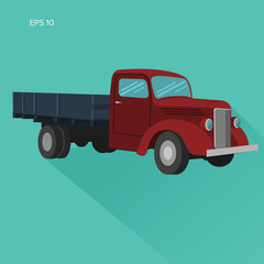 Old retro truck vector illustration. Vintage transport vehicle