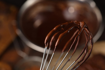 Homemade chocolate cream with whisk