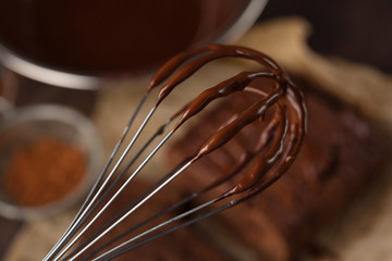 Homemade chocolate cream with whisk