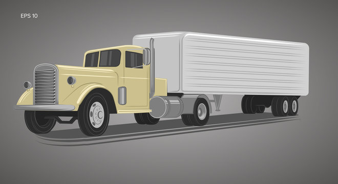 Vintage american truck vector illustration. Retro freighter truck.