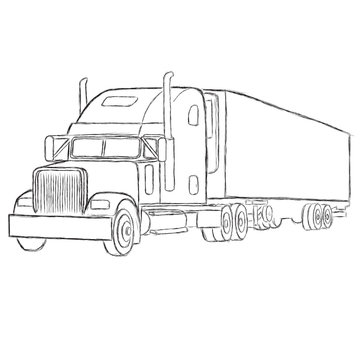 Classic american truck hand drawn vector illustration. Retro freighter truck.