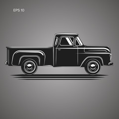 Old retro pickup truck vector illustration. Vintage transport vehicle © Shkuro