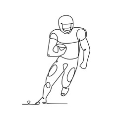 Drawing a continuous line. American football player on white isolated background