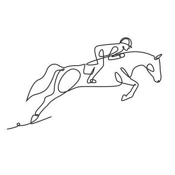 recommend clip art: Drawing a continuous line. Jockey riding a horse on white isolated background