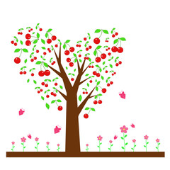 Cherry tree. Summer tree with berries. vector illustration