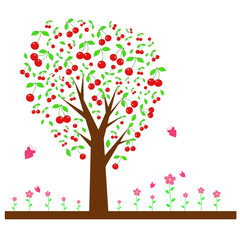 Obraz na płótnie Canvas Cherry tree. Summer tree with berries. vector illustration