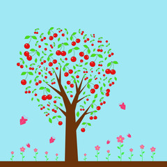 Cherry tree. Summer tree with berries. vector illustration