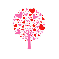 Valentine tree. leaf from hearts. Isolated on white background. Vector Illustration