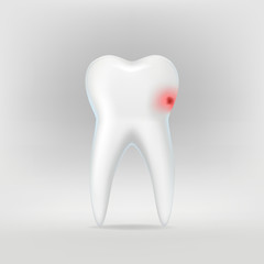 Sick tooth with tooth decay on gray background, vector illustration.