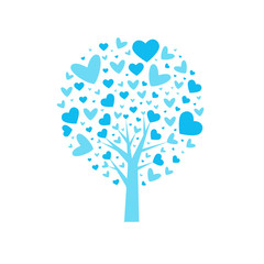Valentine tree. leaf from hearts. Isolated on white background. Vector Illustration