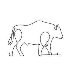 Drawing a continuous line. Bull on white isolated background