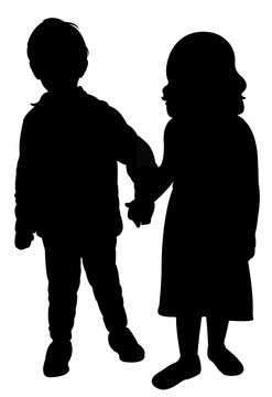 children hand in hand, silhouette vector