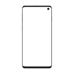 Realistic vector illustration image of trendy smartphone mockup with thin frames and blank screen isolated on transparent background.