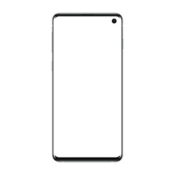 Realistic vector illustration image of trendy smartphone mockup with thin frames and blank screen isolated on transparent background.