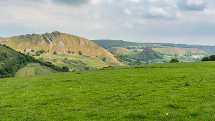 Peak District landscape with Chrome Hill, near Hollinsclough in the East Midlands, Derbyshire, England, UK
