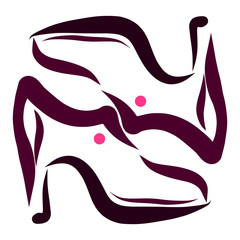 pair of female high-heeled shoes, contour on a white background