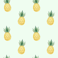 Seamless pattern. Watercolor pineapple fruit. Hand drawn summer illustration. Design for fabric, packaging, textile, cover, postcard, paper, stationery, scrapbooking, wrapping, clothes, cards