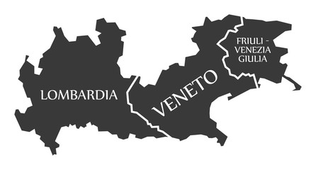 Lombardia - Veneto - Friuli - Venezia - Giulia region map Italy - obrazy, fototapety, plakaty