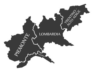 Piemonte - Liguria - Lombardia - Trentino - Alto Adige region map Italy
