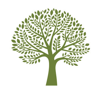 Green tree silhouette on white background, logo design template