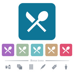 Dining flat icons on color rounded square backgrounds