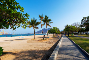 Khor Fakkan public beach in the emirate of Sharjah in United Arab Emirates