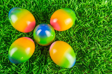 Fototapeta na wymiar Colorful Easter eggs in the meadow