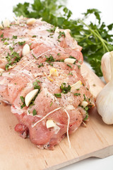 Raw Boneless Pork Loin prepared for roasting