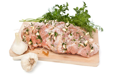 Raw Boneless Pork Loin prepared for roasting