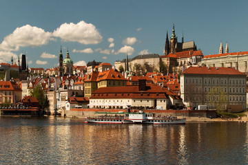 Fototapeta premium Panoramic view of Old Town and river Vltava. Czech Republic.Sunny morning.
