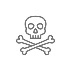 Pirate skull with crossbones line icon.