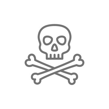 Pirate skull with crossbones line icon.