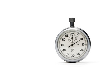 Mechanic analog chromed stopwatch. Isolated on white background