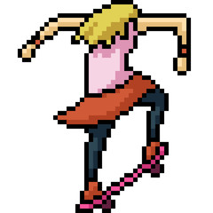 vector pixel art girl skateboard