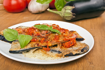 baked aubergine with mozzarella and tomato sauce