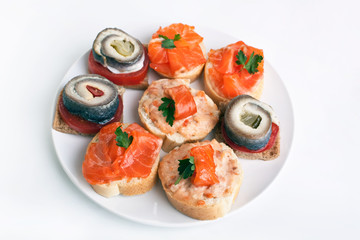 Seafood Baguette Sandwiches on a white plate