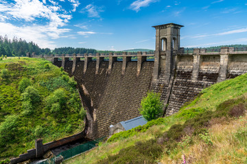 Fototapeta premium The dam at the Alwen Reservoir, Conwy, Wales, UK