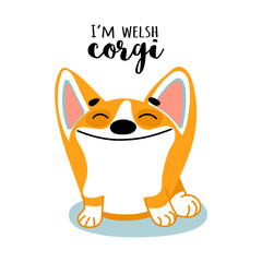 Dog of welsh corgi pembroke. Cute cartoon character. Can be used as a fox character as well. Vector illustration of nice puppy. For cards, pet shops, veterinary clinics and children's design