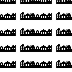 city, vector icon, background, black and white silhouette seamless pattern