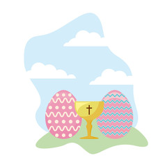 chalice sacred with eggs of easter