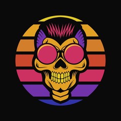 Skull sunset Retro Vector illustration