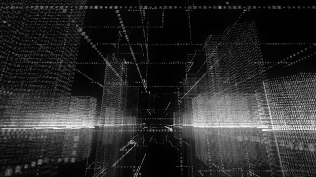 Digital binary code background, abstract virtual city binary computer code with technology and connection concept.